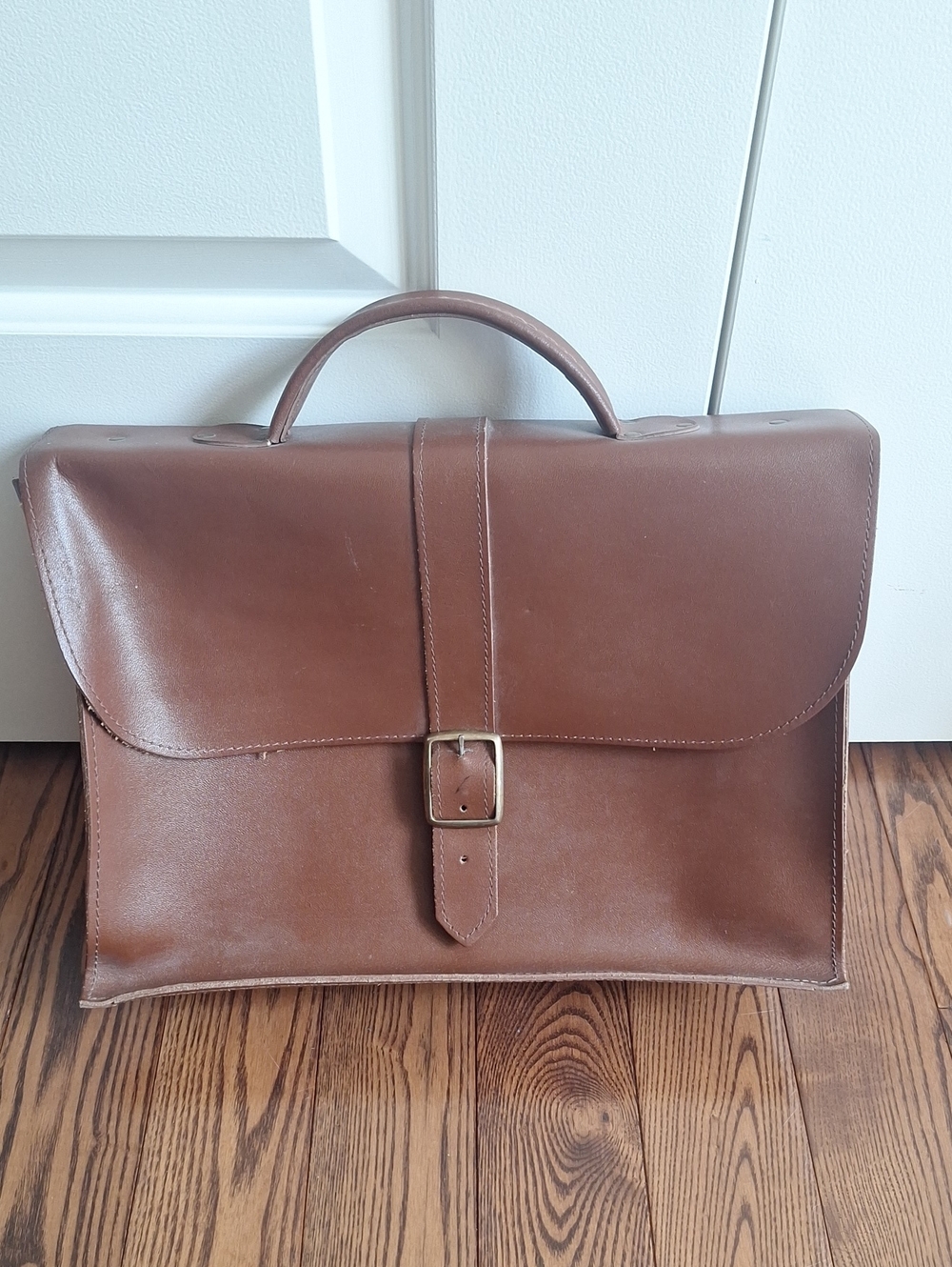 Classic Brown Leather Briefcase with Top Handle